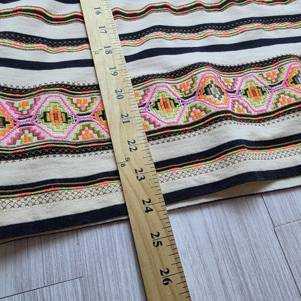 J CREW Women's Top SZ M Striped Aztec‎ Neon Embroidered Bateau Neck 3/4  *READ